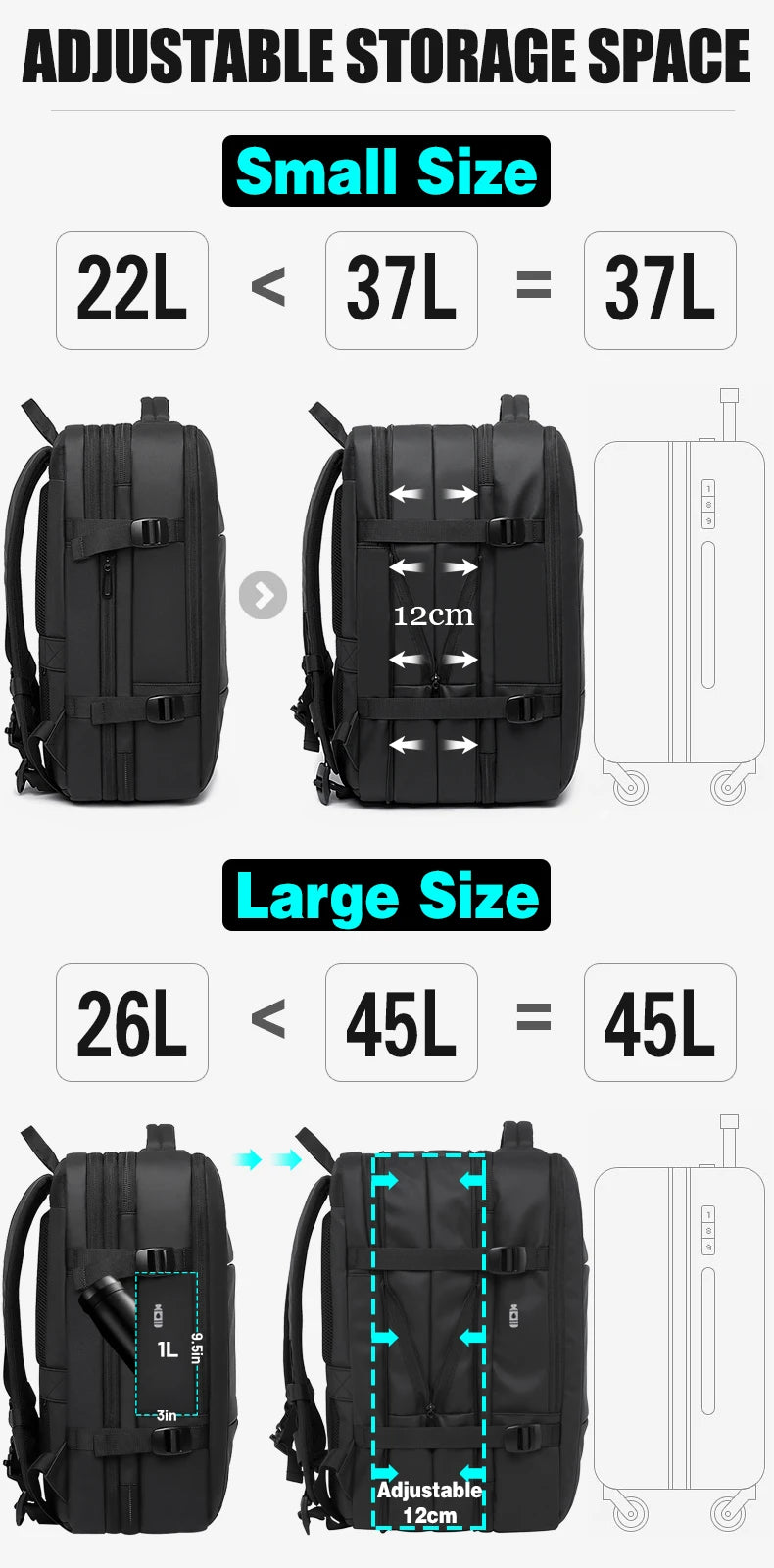 Backpack  USB Bag Large Capacity 17.3 Laptop Waterproof