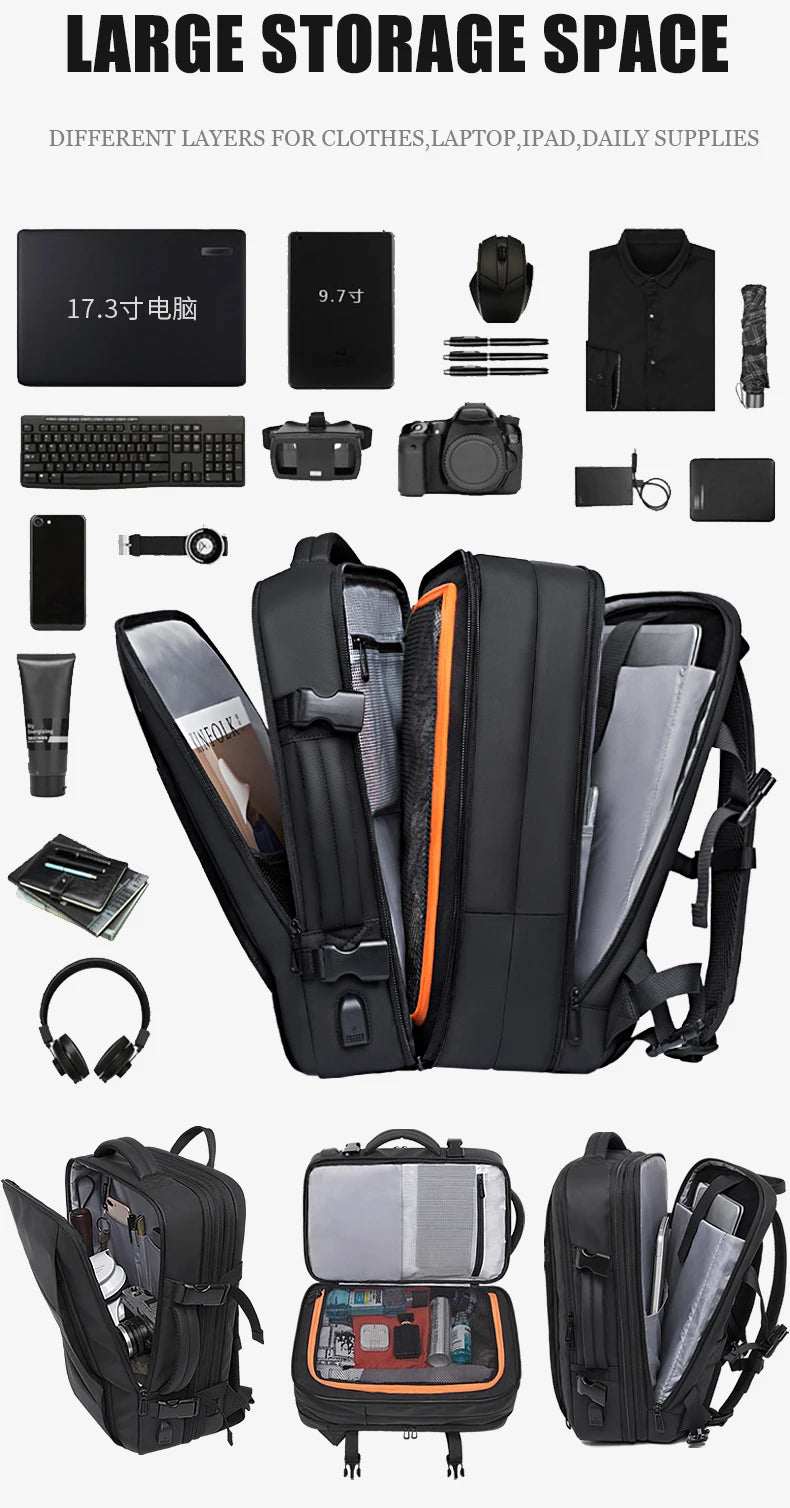 Backpack  USB Bag Large Capacity 17.3 Laptop Waterproof