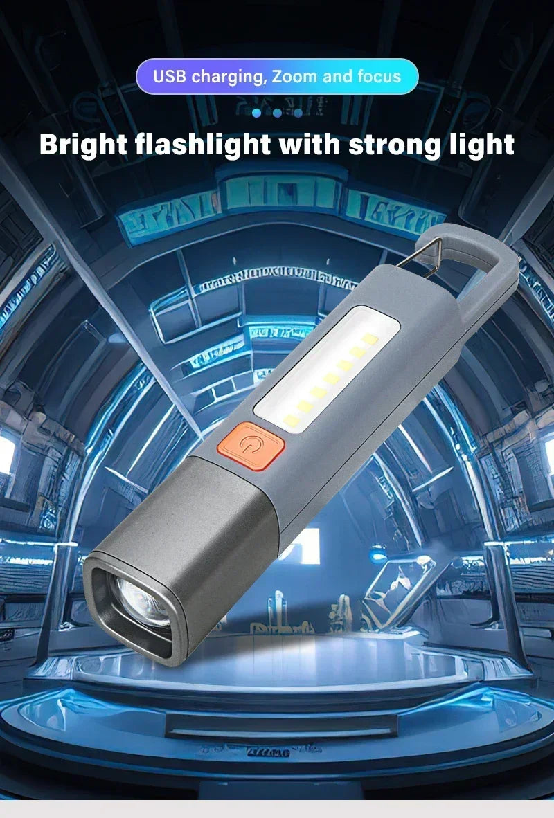 Small Flashlight Camping Hanging Lamp Telescopic Focus COB Side Lamp