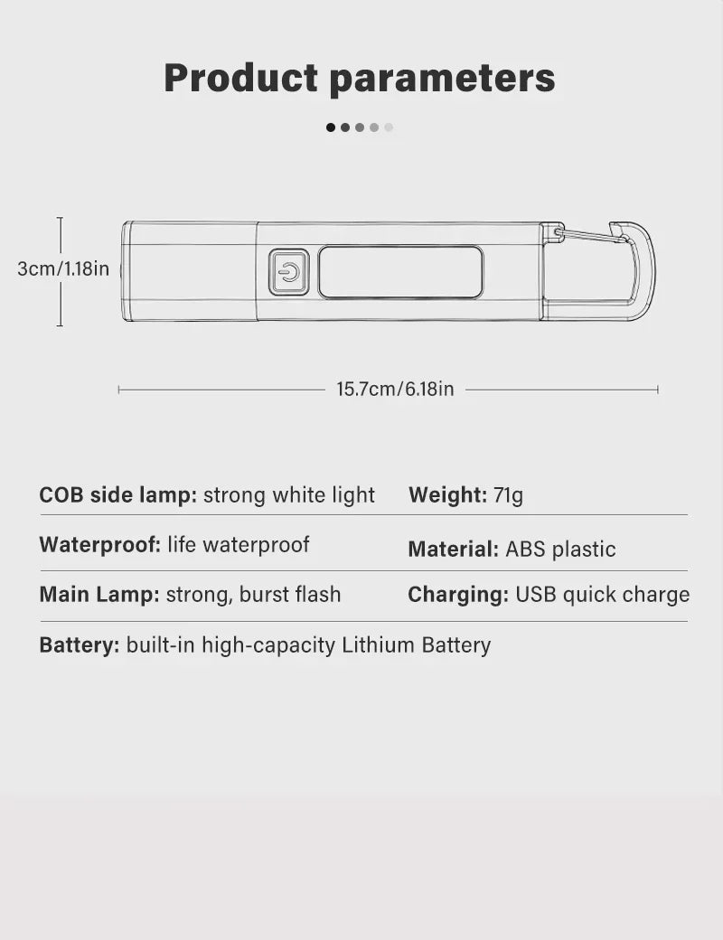 Small Flashlight Camping Hanging Lamp Telescopic Focus COB Side Lamp